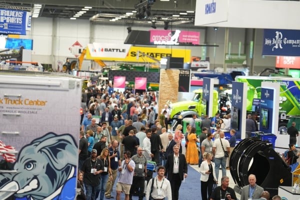 Croweded row on the WasteExpo Exhibit Hall Floor