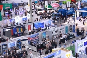 Aerial view of the crowded WasteExpo show floor