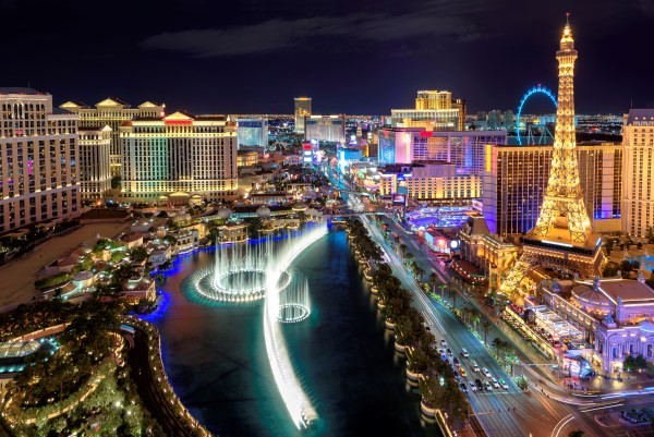 Las Vegas Strip Aerial View near fountains